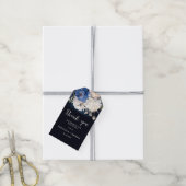 Navy Blue & Dusty Blush Roze Bloemen Huwelijk Cadeaulabel (Met Touw)