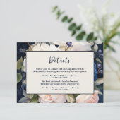 Navy Blue & Dusty Blush Roze Bloemen Huwelijk Informatiekaartje (Staand voorkant)