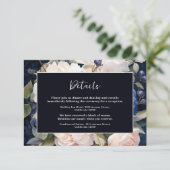 Navy Blue & Dusty Blush Roze Bloemen Huwelijk Informatiekaartje (Staand voorkant)