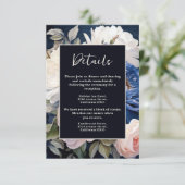 Navy Blue & Dusty Blush Roze Bloemen Huwelijk Informatiekaartje (Staand voorkant)
