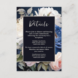 Navy Blue & Dusty Blush Roze Bloemen Huwelijk Informatiekaartje