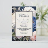 Navy Blue & Dusty Blush Roze Bloemen Huwelijk Informatiekaartje (Staand voorkant)