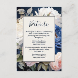 Navy Blue & Dusty Blush Roze Bloemen Huwelijk Informatiekaartje