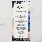 Navy Blue & Dusty Blush Roze Bloemen Huwelijk Menu (Voorkant)