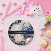 Navy Blue & Dusty Blush Roze Bloemen Huwelijk Papieren Bordje (Feest)