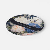 Navy Blue & Dusty Blush Roze Bloemen Huwelijk Papieren Bordje (Gekanteld)