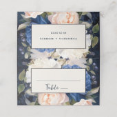 Navy Blue & Dusty Blush Roze Bloemen Huwelijk Plaatskaartje (Buitenkant ongevouwen)