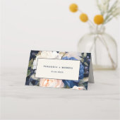 Navy Blue & Dusty Blush Roze Bloemen Huwelijk Plaatskaartje (Achterkant)
