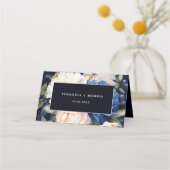 Navy Blue & Dusty Blush Roze Bloemen Huwelijk Plaatskaartje (Achterkant)