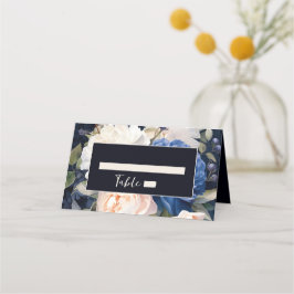 Navy Blue & Dusty Blush Roze Bloemen Huwelijk Plaatskaartje