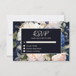 Navy Blue & Dusty Blush Roze Bloemen Huwelijk RSVP Kaartje