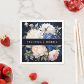 Navy Blue & Dusty Blush Roze Bloemen Huwelijk Servet (Insitu)