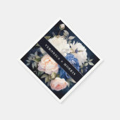 Navy Blue & Dusty Blush Roze Bloemen Huwelijk Servet (Hoek)