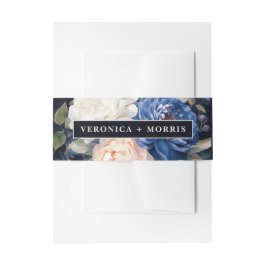 Navy Blue & Dusty Blush Roze Bloemen Huwelijk Uitnodigingen Wikkel