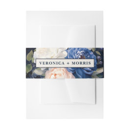 Navy Blue & Dusty Blush Roze Bloemen Huwelijk Uitnodigingen Wikkel