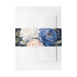 Navy Blue & Dusty Blush Roze Bloemen Huwelijk Uitnodigingen Wikkel