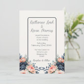 Navy Blue Dusty Roos Bloemenbruiloft Kaart (Staand voorkant)