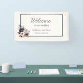 Navy Blue Dusty Roos Bloemenbruiloft Spandoek (Beurs)