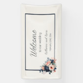 Navy Blue Dusty Roos Bloemenbruiloft Spandoek (Verticaal)