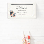 Navy Blue Dusty Roos Bloemenbruiloft Spandoek (Insitu)