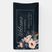 Navy Blue Dusty Roos Bloemenbruiloft Spandoek (Verticaal)