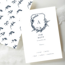 Navy Blue Dusty Roos  bloemmonogram crest