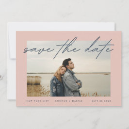 Navy Blue Dusty Roos Elegant Border Foto Save The Date