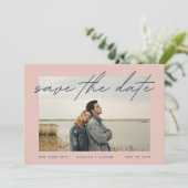 Navy Blue Dusty Roos Elegant Border Foto Save The Date (Staand voorkant)