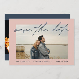 Navy Blue Dusty Roos Elegant Border Foto Save The Date