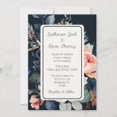 Navy Blue Dusty Roos Floral bruiloft uitnodiging (Voorkant)