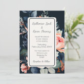 Navy Blue Dusty Roos Floral bruiloft uitnodiging (Staand voorkant)