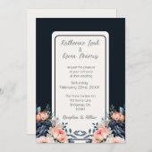 Navy Blue Dusty Roos Floral bruiloft uitnodiging (Voorkant / Achterkant)