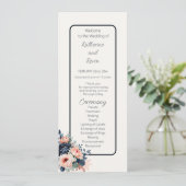 Navy Blue Dusty Roos Floral Wedding Flat Programma Programmakaart (Staand voorkant)