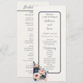 Navy Blue Dusty Roos Floral Wedding Flat Programma Programmakaart (Voorkant / Achterkant)
