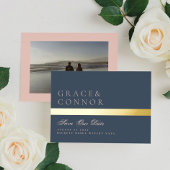 Navy Blue Dusty Roos Stripe foto slaat de datum op Folie Uitnodiging
