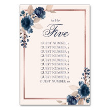 Navy Blue Dusty Roze Tafelnummer Zitkaart