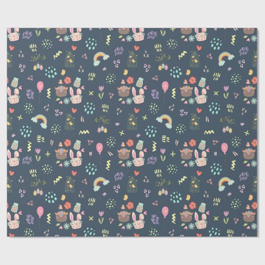 Navy Blue Easter Bunny Cadeaupapier (Vlak)