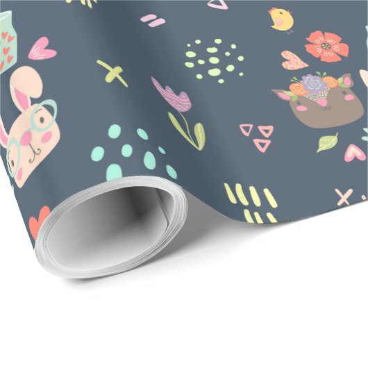 Navy Blue Easter Bunny Cadeaupapier (Rol Hoek)