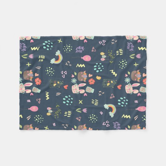 Navy Blue Easter Bunny Fleece Deken (Voorkant (Horizontaal))