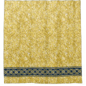 Navy Blue Eastern Border op Gold Glitter Douchegordijn (Voorkant)