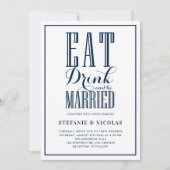 Navy Blue Eat, Drink en trouwen bruiloft Kaart (Voorkant)