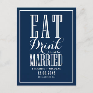 Navy Blue Eat, Drink en trouwen Save the Date Aankondigingskaart