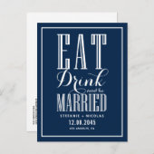 Navy Blue Eat, Drink en trouwen Save the Date Aankondigingskaart (Voorkant / Achterkant)