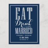 Navy Blue Eat, Drink en trouwen Save the Date Aankondigingskaart (Voorkant)