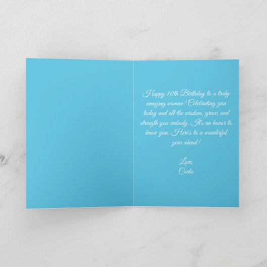 Navy Blue Edelstenen & Gouden Parel 80e Verjaardag Kaart (Binnen)