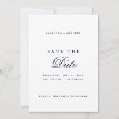 Navy Blue Eenvoudig Elegant Script Save The Date (Voorkant)
