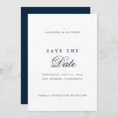 Navy Blue Eenvoudig Elegant Script Save The Date (Voorkant / Achterkant)