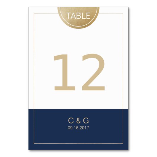 Navy blue, eenvoudig modern trouwlijstnummer kaart (Voorkant)