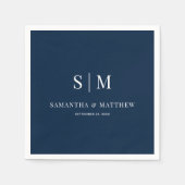 Navy Blue Eenvoudige Elegante Paar Initialen bruil Servet (Voorkant)