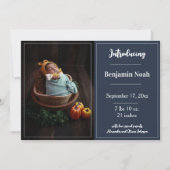 Navy Blue Eenvoudige Fotogeboorte Aankondiging (Voorkant)